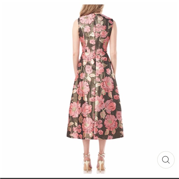 NWT KAY UNGER Anna Floral Print Sleeveless Crew Neck Pleated Tea Midi Dress - Picture 2 of 12